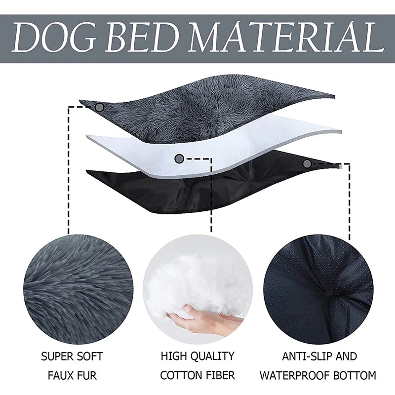 Benepaw  Fluffy Calming Dog Bed Washable Pet Mat Waterproof Anti-Slip Anti-Anxiety Pet Kennel for Large Medium Small Puppy Cats