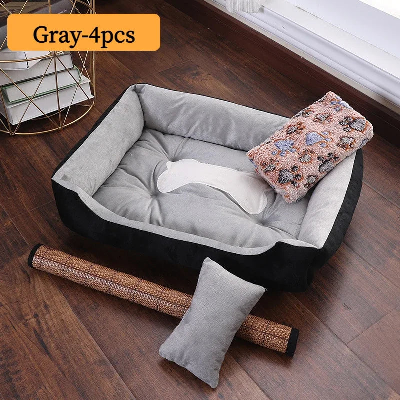 Bed for Dog Cat Pet Square Plush Kennel Medium Small Dog Sofa Bed Cushion Pet Calming Dog Bed House Pet Supplies Accessories