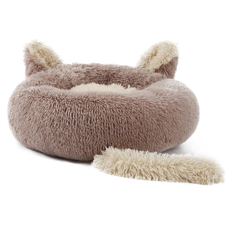 Benepaw Plush Cat Dog Bed Calming Round Donut Pet Bed for Small Medium Dogs Anti Anxiety Fluffy Washable Puppy Cushion Anti-Slip