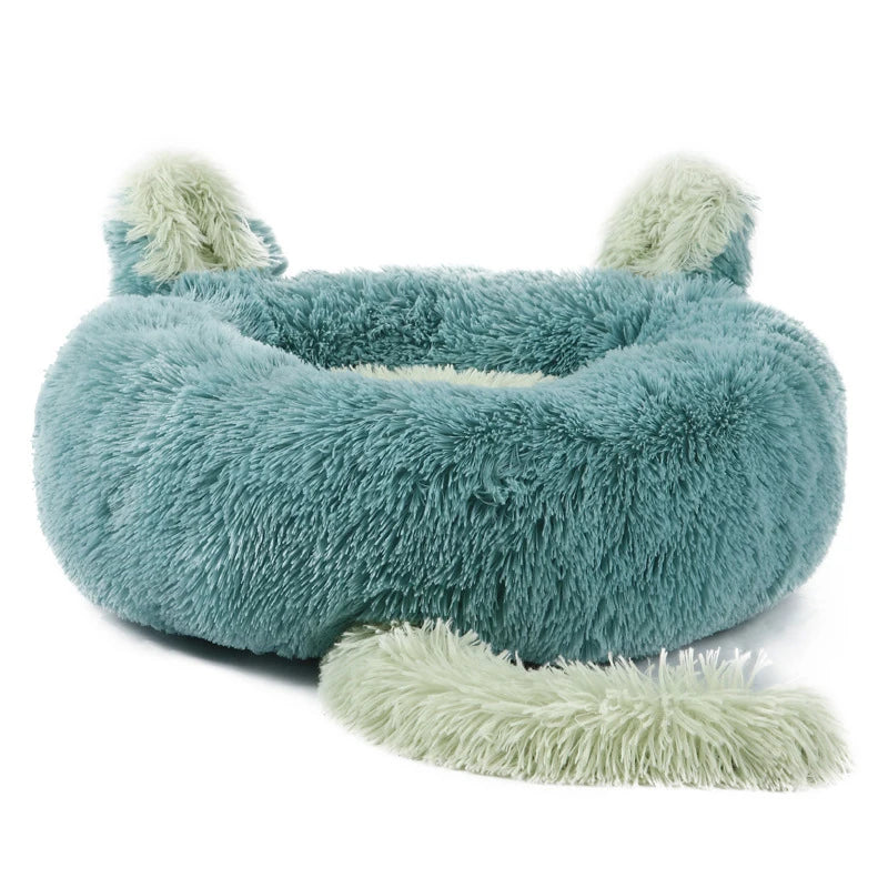 Benepaw Plush Cat Dog Bed Calming Round Donut Pet Bed for Small Medium Dogs Anti Anxiety Fluffy Washable Puppy Cushion Anti-Slip
