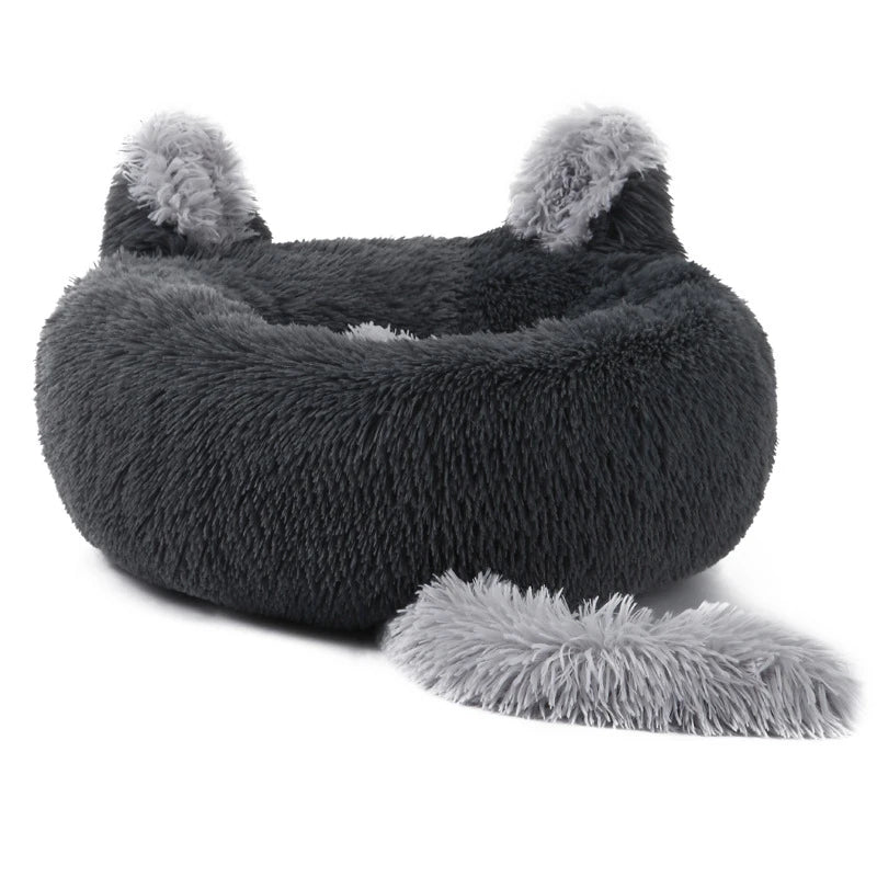Benepaw Plush Cat Dog Bed Calming Round Donut Pet Bed for Small Medium Dogs Anti Anxiety Fluffy Washable Puppy Cushion Anti-Slip