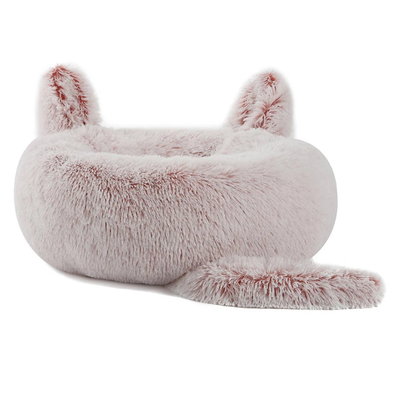 Benepaw Plush Cat Dog Bed Calming Round Donut Pet Bed for Small Medium Dogs Anti Anxiety Fluffy Washable Puppy Cushion Anti-Slip